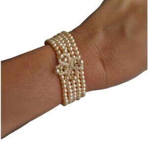 Vintage Czech Cream pearl  cuff bracelet stretch